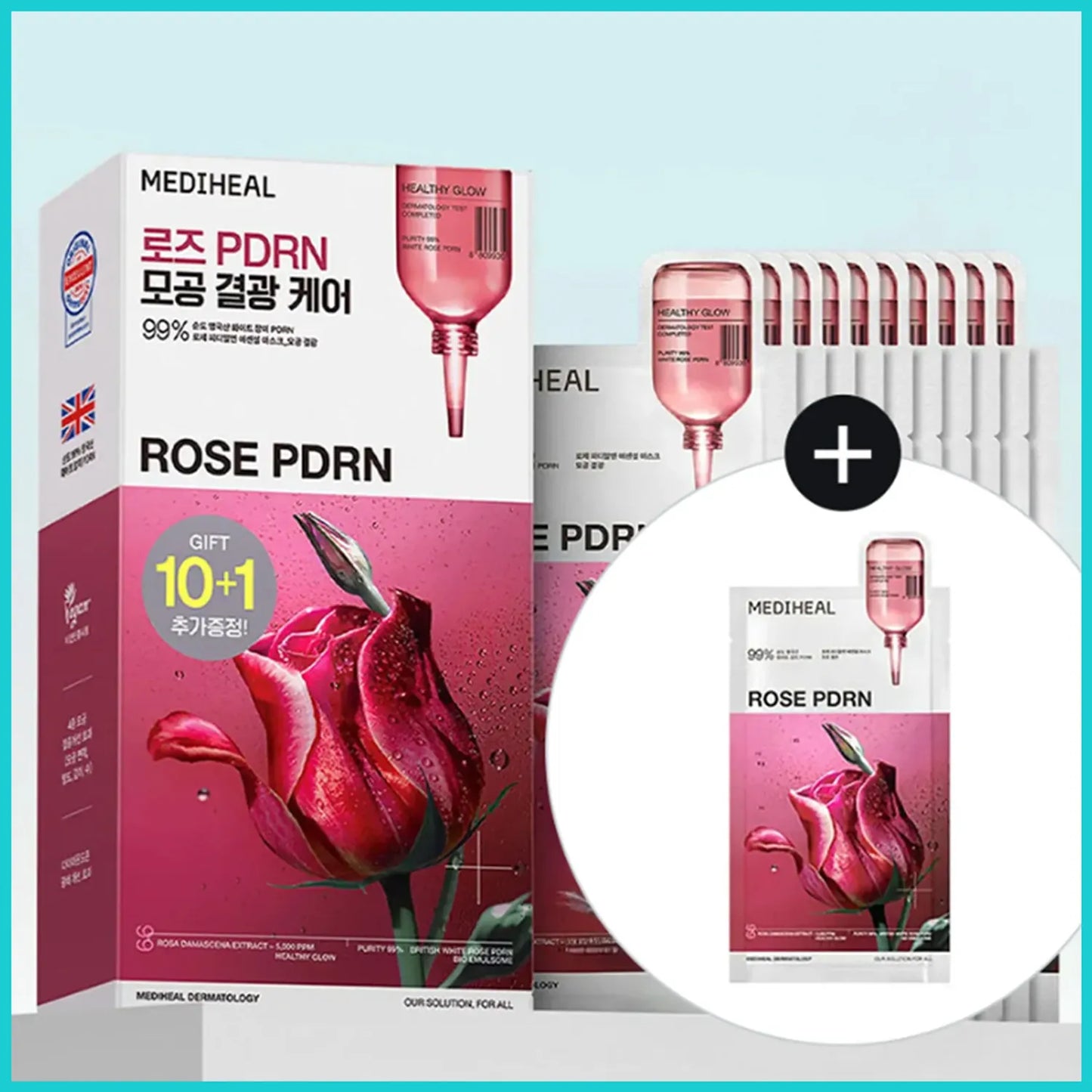MEDIHEAL Rose PDRN Essential Mask Sheet Healthy Glow (10+ 1 pcs/ with box) image 0